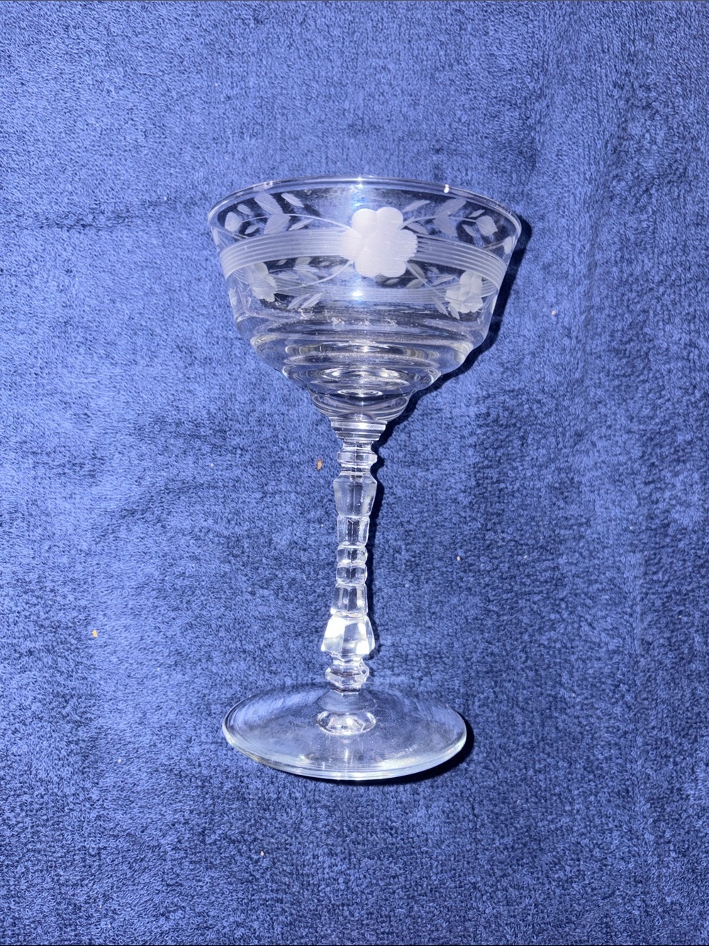VINTAGE LIBBEY Etched Crystal Coupe Glass with Floral Band 3 REPLACEMENT FOR 30